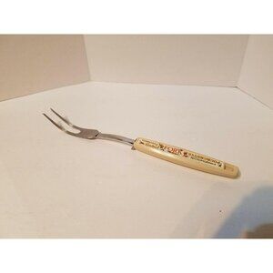 Vintage EKCO Chromium Solid Meat Utility Fork Almond Handle Flowers 12"